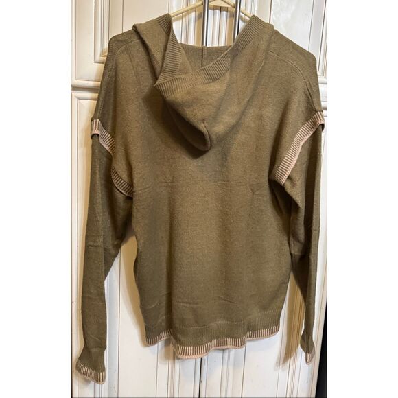 Valolia Women's V-Neck Hooded Knit Pullover Sweater Olive Green Size Medium NWT - Picture 11 of 12
